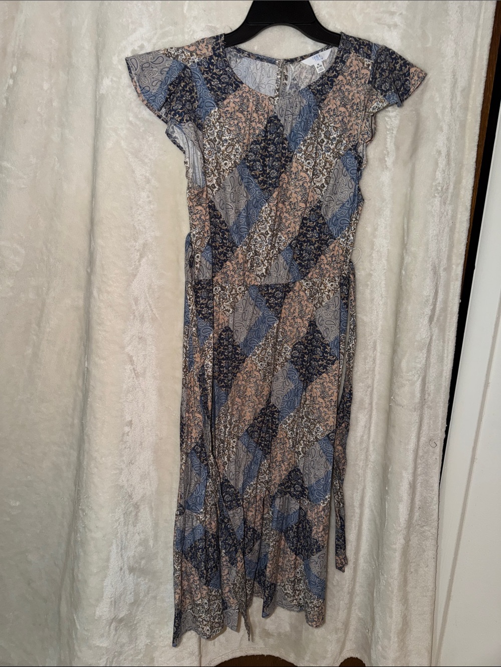 Time and Tru Blue and Beige Print Maxi Dress